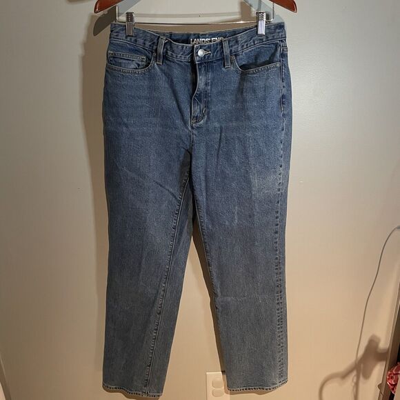 Lands End womens Sz 8 High Rise‎ Straight Jean Denim Jeans Straight Blue EUC - Picture 1 of 7